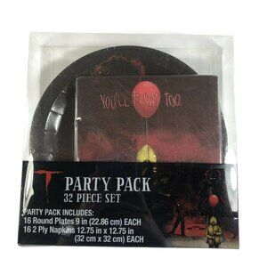 It Pennywise 32 Piece Party Pack Paper Plates Napkins Clown Horror Movie NEW